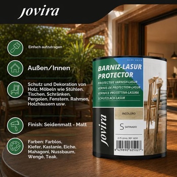 JOVIRA PINTURAS Matný ochranný lak na vodní bázi. Dekoruje a chrání dřevo. (375 ml, ořechově hnědá)