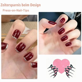 120 vínových nalepovacích nehtů, krátké umělé nehty, celoplošné umělé nehty pro začátečníky, DIY