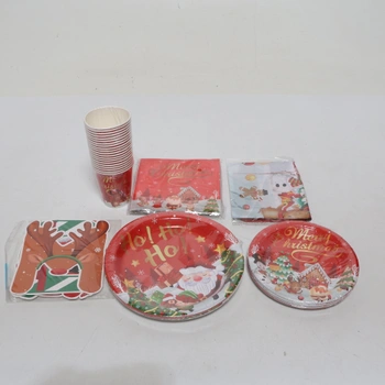 Vánoční párty nádobí, 82dílná sada papírových talířů pro 20 hostů, sada opakovaně použitelného