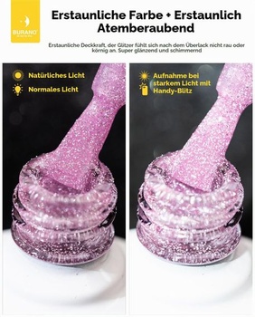 BURANO UV třpytivý gel na nehty, 7,3 ml reflexní gel na nehty UV lak, růžový gel na nehty, LED