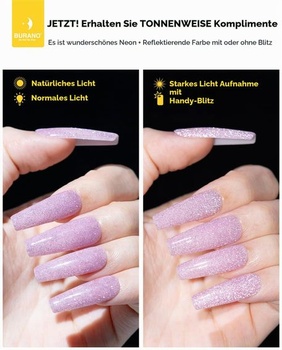 BURANO UV třpytivý gel na nehty, 7,3 ml reflexní gel na nehty UV lak, růžový gel na nehty, LED