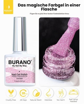BURANO UV třpytivý gel na nehty, 7,3 ml reflexní gel na nehty UV lak, růžový gel na nehty, LED