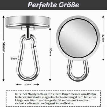 Výkonné magnetické háčiky, 50 kg, 4 kusy, neodymový magnet, super silný, 42 mm, otočný o 360 °, pre