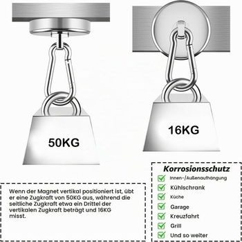 Výkonné magnetické háčiky, 50 kg, 4 kusy, neodymový magnet, super silný, 42 mm, otočný o 360 °, pre
