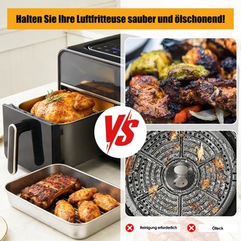 Nerezová zapekacia misa do teplovzdušných fritéz – s odkvapkávacou miskou, tesne priliehajúcim vekom a