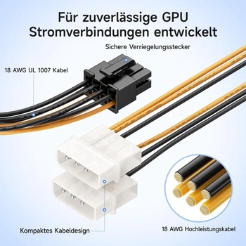 Cable Matters 2 ks 8pinových napájacích káblov PCIe na Molex, 2x Molex, 10 cm