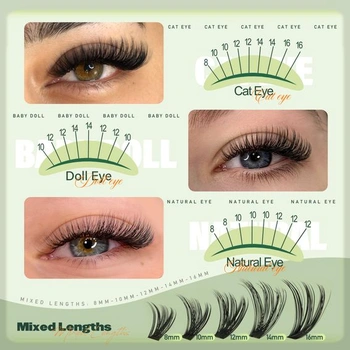 Wimpern sada prodloužení 640 ks 30D+40D+50D+60D řasy 8-16mm D kudrnaté C-30D 40D 50D 60D sada