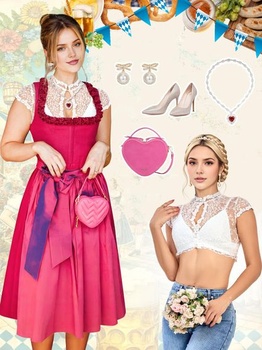 Dámska biela dirndl blúzka s výšivkou, krátky rukáv, elegantná tradičná blúzka s vysokým výstrihom