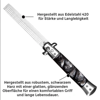 Pružinový hrebeň s nožom, nerezová oceľ, skladacia