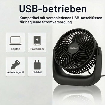 CNMTCCO USB stolný ventilátor, tichý, 6palcový ventilátor s 3 rýchlosťami a 360 ° rotáciou, silný mini