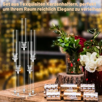MSDADA 5ramenný akrylový svícen, výška 68 cm, vysoký průhledný svícen na svatbu, vánoční dekoraci