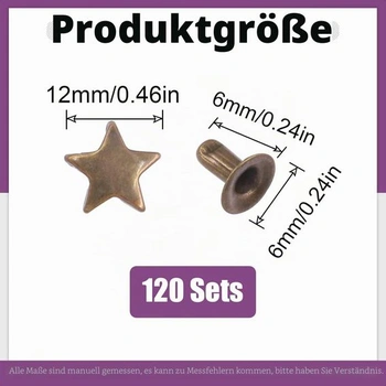 Sada hvězdicových nýtů Swpeet, 12 x 6 mm, bronz, 12 x 6 mm, hvězdicové nýty, kožené nýty, nýty a