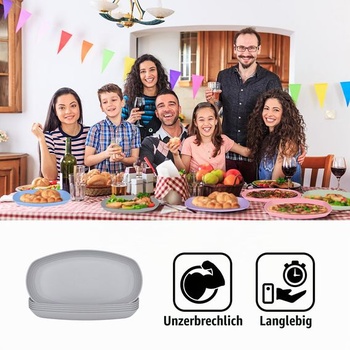 Sada 6 plastových jedálenských tanierov, oválny tvar 29,5 cm, nerozbitné, opakovane použiteľné plastové