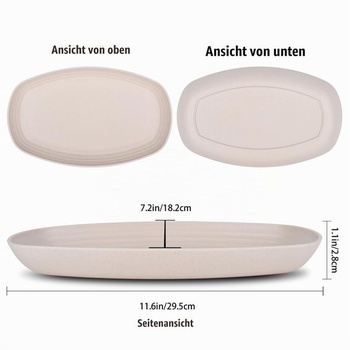 Sada 6 plastových jedálenských tanierov, oválny tvar 29,5 cm, nerozbitné, opakovane použiteľné plastové