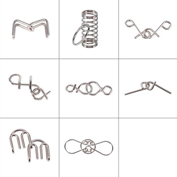 8dielna sada kovových drôtových puzzle, logická sada hlavolamov z kovového drôtu