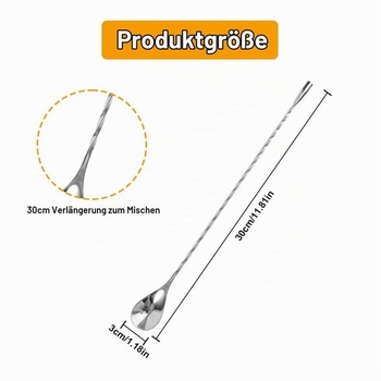 4 barové lyžice 30 cm, koktailové lyžičky s dlhou rukoväťou z nerezovej ocele