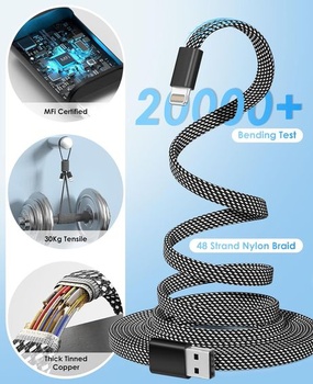 Magtame magnetický spirálový kabel Lightning, 1,5 m MFi certifikovaný kabel USB A pro nabíječku