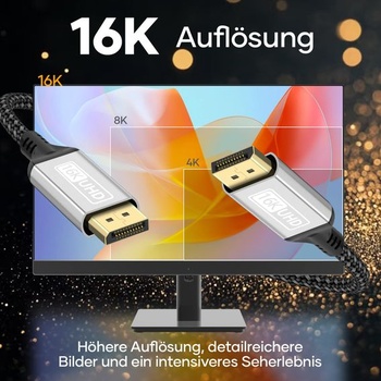 16K Displayport kábel 2.1,3M DP kábel, DP kábel 80Gbps 3 metre