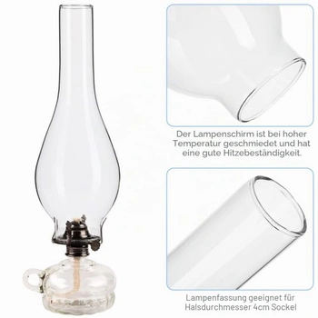 Tienidlo Ciieeo pre olejovú lampu vyrobené z číreho skla, sklenený valec pre petrolejovú lampu,