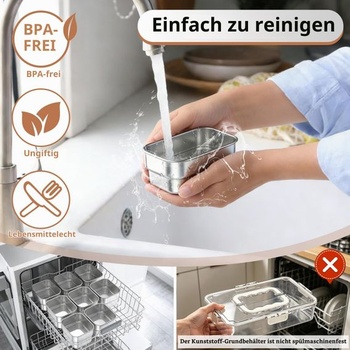 Úložný box Snackle Box, 8přihrádková krabička na potraviny z nerezové oceli se silikonovým víkem,