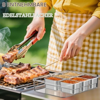 Úložný box Snackle Box, 8 priehradková krabička na potraviny z nerezovej ocele so silikónovým vekom,