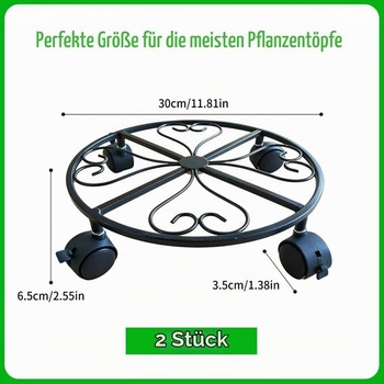 2dílná kulatá vozík na rostliny 30 cm: Pojízdná deska na rostliny s kolečky otočnými o 360°, podnos