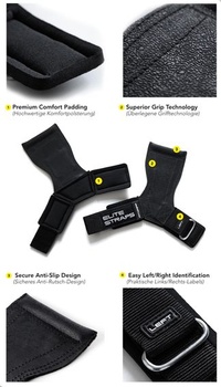 Fitgriff® Elite Straps 2.0 - Zdvíhacie popruhy s gumovou podložkou pre silový tréning - Kulturistika,