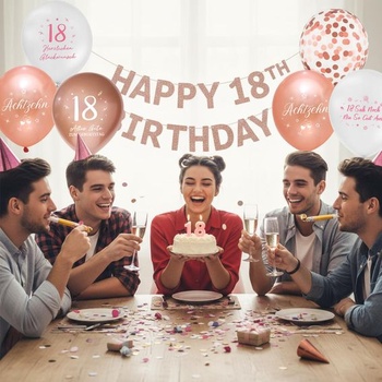 Sada 25 balónikov GoldRock pre dievčatá k 18. narodeninám, ružovo-zlaté balóniky pre dievčatá a chlapcov k