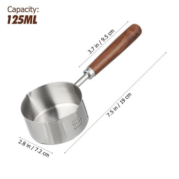 ULTECHNOVO Mini hrniec s objemom 125 ml vyrobený z nerezovej ocele 304 s drevenou rukoväťou