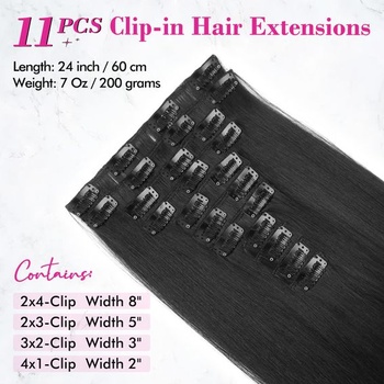 REECHO Clip-in prodlužování vlasů - 11dílné clip-in prodlužování vlasů pro ženy, 61 cm dlouhé rovné