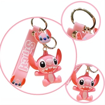 Detská kľúčenka Lilo a Stitch Angel ružová s pútkom a karabínou