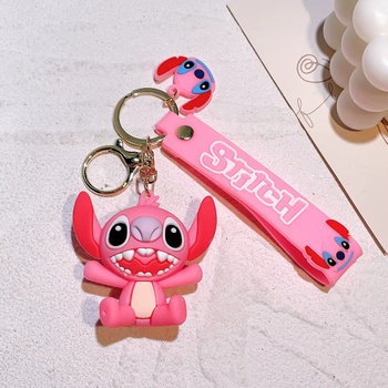 Detská kľúčenka Lilo a Stitch Angel ružová s pútkom a karabínou