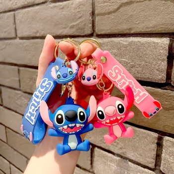Detská kľúčenka Lilo a Stitch Angel ružová s pútkom a karabínou