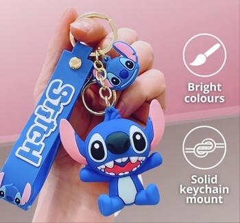 Detská kľúčenka Lilo a Stitch modrý s pútkom a karabínou