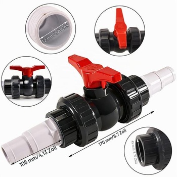 Guľový ventil 50 mm s hadicovou spojkou - Sada uzatváracích ventilov z PVC pre bazén | Obsahuje 1