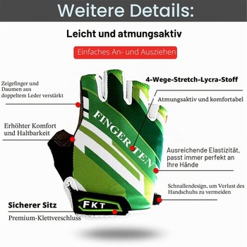 Detské cyklistické rukavice FINGER TEN MTB, gélové, na bicykel, s pol prstami, športové, cyklistické