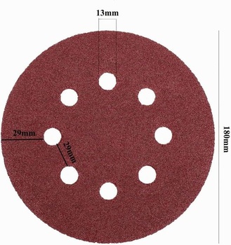 20 kusů brusných kotoučů se suchým zipem o průměru 180 mm, 8 otvorů, zrnitost 180 P180
