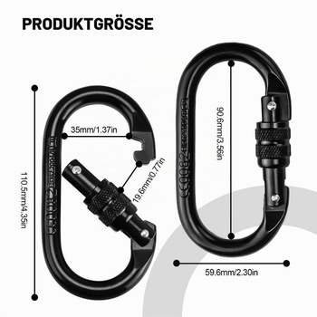 TIANLIN 2dílné karabiny s háky pro vysokou zátěž, velké tvaru O, 25 kN (cca 2500 kg), bezpečnostní