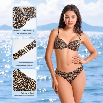 Dámský dvoudílný set plavek s leopardím potiskem, velikost XL, Th239-žlutý