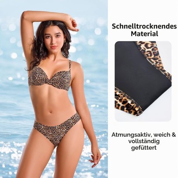 Dámský dvoudílný set plavek s leopardím potiskem, velikost XL, Th239-žlutý