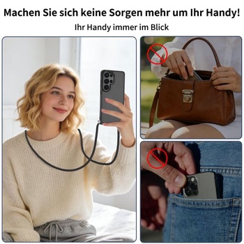 Puzdro na telefón Samsung Galaxy S25 Ultra s pútkom a retiazkou, matný priesvitný TPU pútko pre
