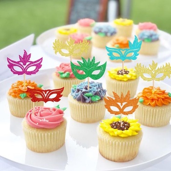 Blumomon 24dielne ozdoby na maškarné muffiny, ozdoby na muffiny na masku pre rozlúčku so slobodou,