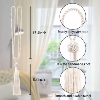 Krásne veselé dlhé strapcové úväzky na záclony, ručne pletené povrazové uzly, elegantné