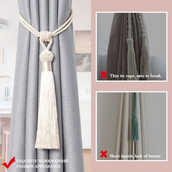 Krásne veselé dlhé strapcové úväzky na záclony, ručne pletené povrazové uzly, elegantné