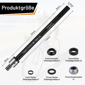 Adaptér pre príves na bicykel M12x1.0 s priechodnou osou, čierny