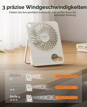 Stolní ventilátor ORICO DoFan USB s 3200 ot./min, baterií 3600 mAh a LED nočním světlem, flexibilní