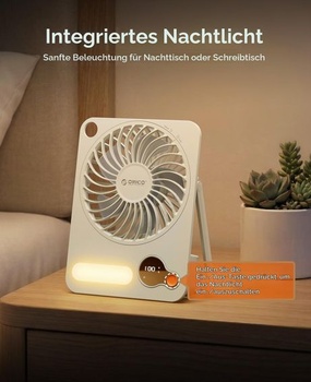 Stolní ventilátor ORICO DoFan USB s 3200 ot./min, baterií 3600 mAh a LED nočním světlem, flexibilní