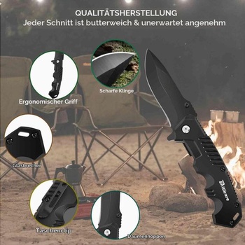 Vreckový nôž Brilliare, skladací nôž, čepeľ 67 mm, malý nôž na prežitie s vreckovou sponou, poistkou