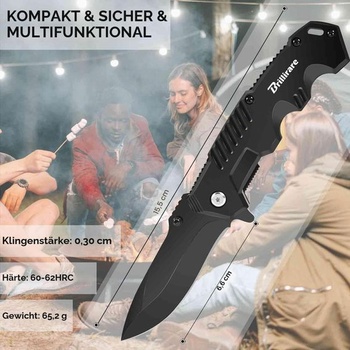 Vreckový nôž Brilliare, skladací nôž, čepeľ 67 mm, malý nôž na prežitie s vreckovou sponou, poistkou