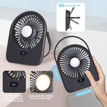 USB ventilátor, 1200 mAh mini USB stolný ventilátor s LED svetlom